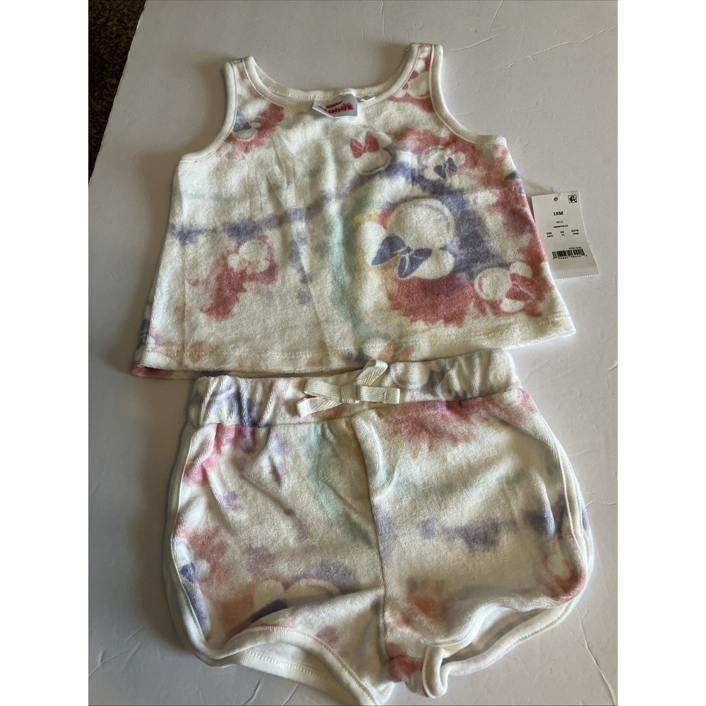 Disney Minnie Mouse Short Set Girls 18M Pink New Tie Dye Tank Shorts C817